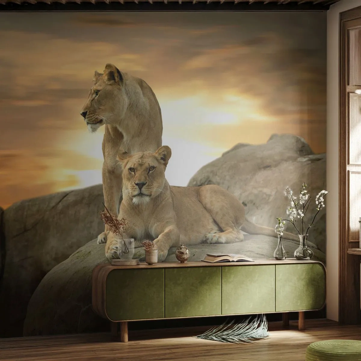 Photo Wallpaper Premium Sand - Royal Majesty - Animals, Lion, Nature - 350x256 cm