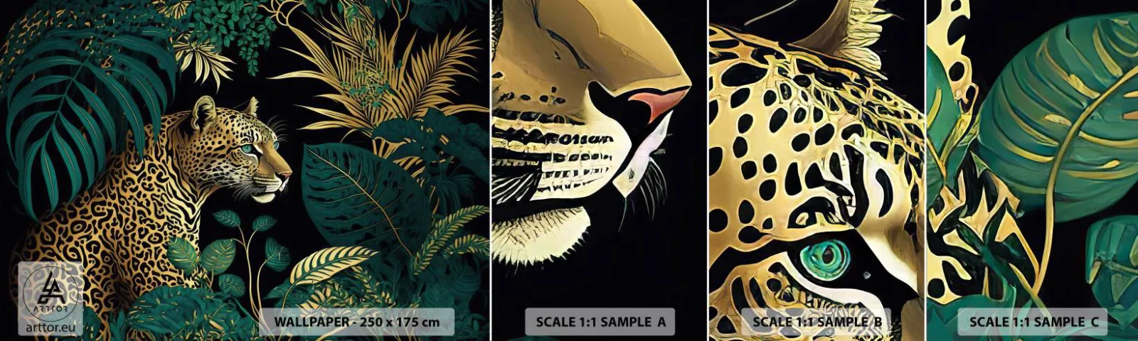 Photo Wallpaper Sample Self-Adhesive Deluxe Sticker - Host in the Jungle - leopard, Jungle, Tropical - 100x30 cm