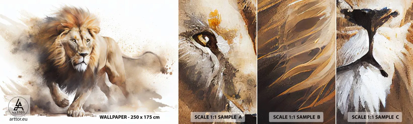 Photo Wallpaper Sample Self-Adhesive Deluxe Sticker - King is on the Move - Lion, Bright, Animal - 100x30 cm