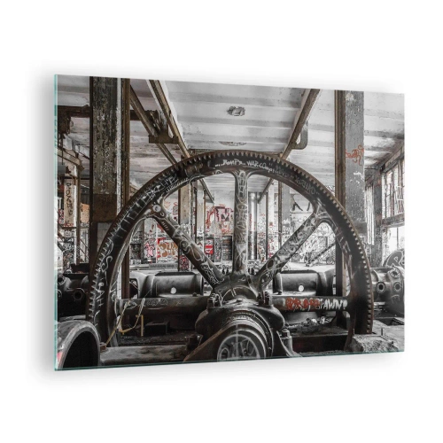 Glass picture - Historic industrial interior with a cogwheel - 70x50cm - Secret Life of a Factory - Modern wall decoration for the living room and bedroom ARTTOR