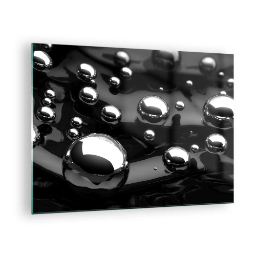 Glass picture - Metallic drops on a black surface - 70x50cm - From Black Depths - Modern wall decoration for the living room and bedroom ARTTOR
