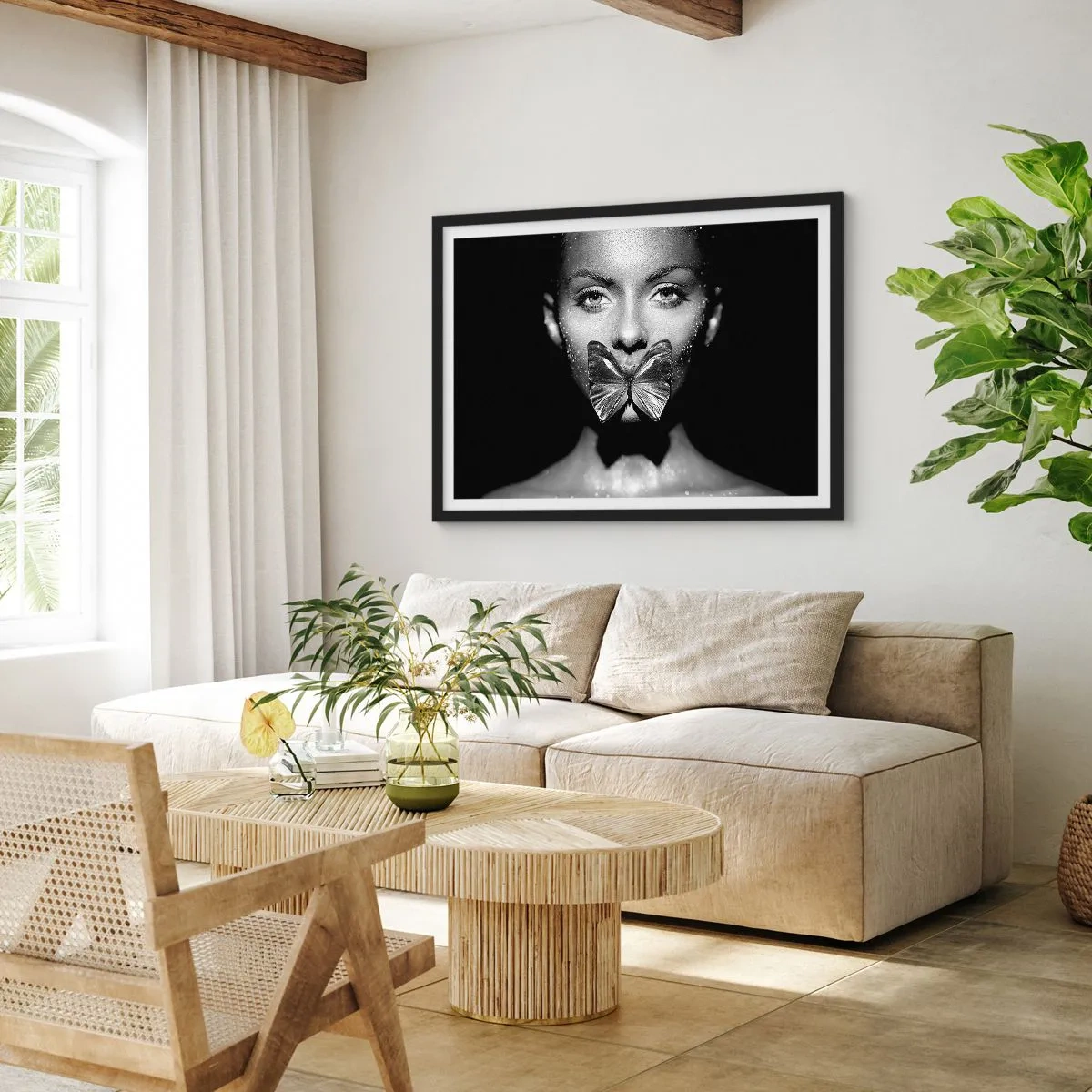 Poster in black frame - Butterfly Kiss - 91x61 cm