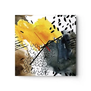 Wall clock - Clock on glass - Meeting of Elements - 30x30 cm