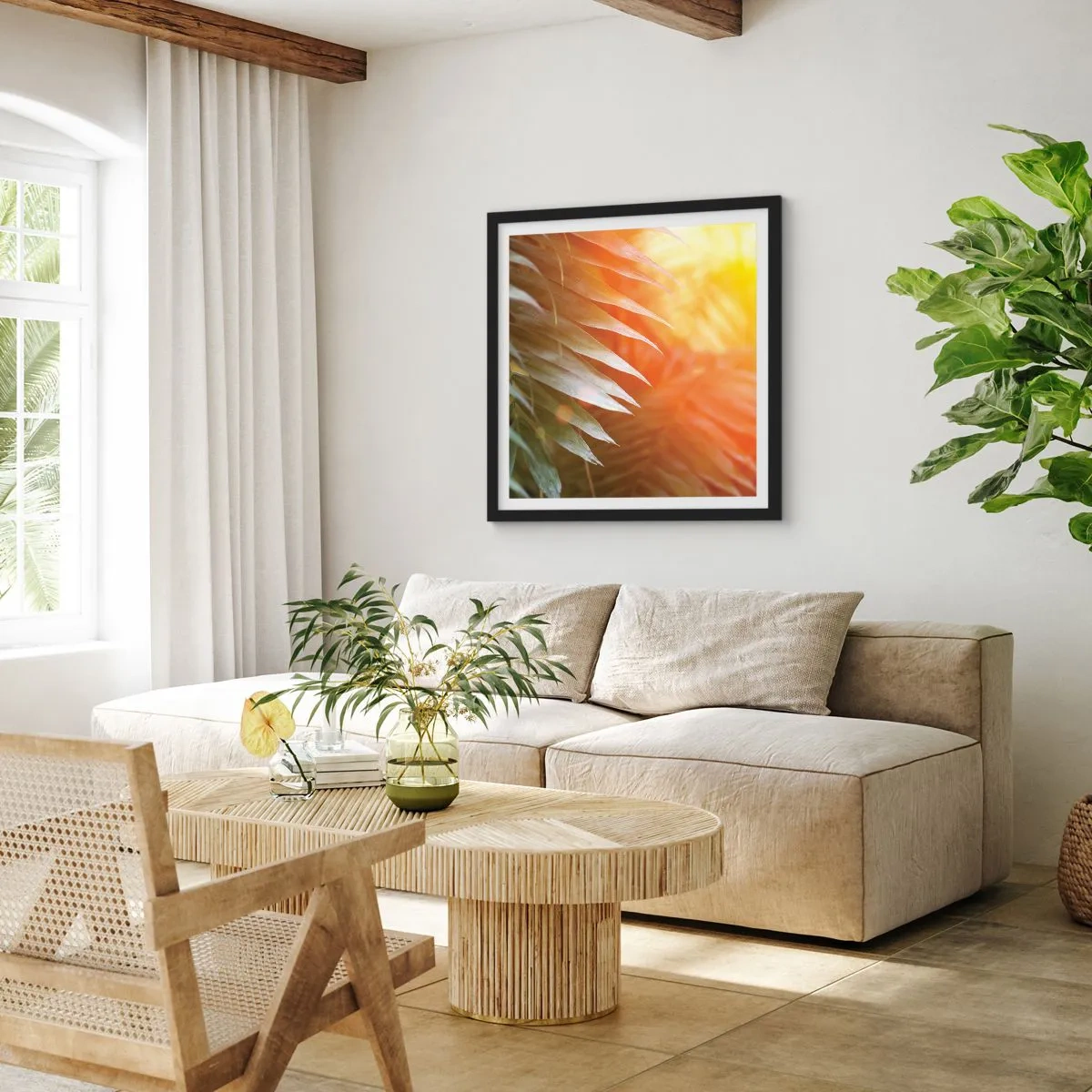 Poster in black frame - Morning in the Jungle - 50x50 cm