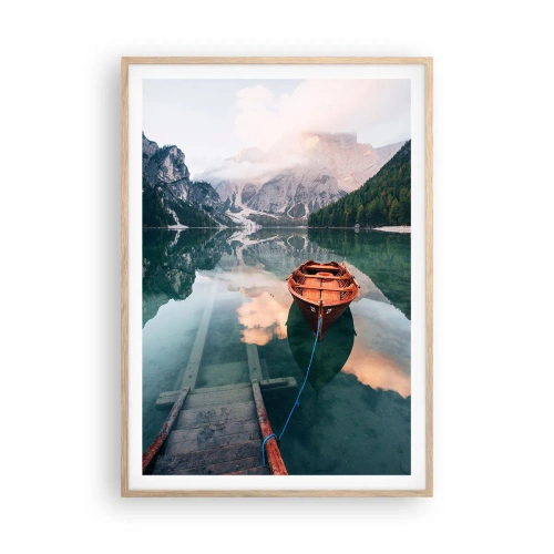 Poster in light oak frame - Peaceful Dream of the Mountains - 70x100 cm