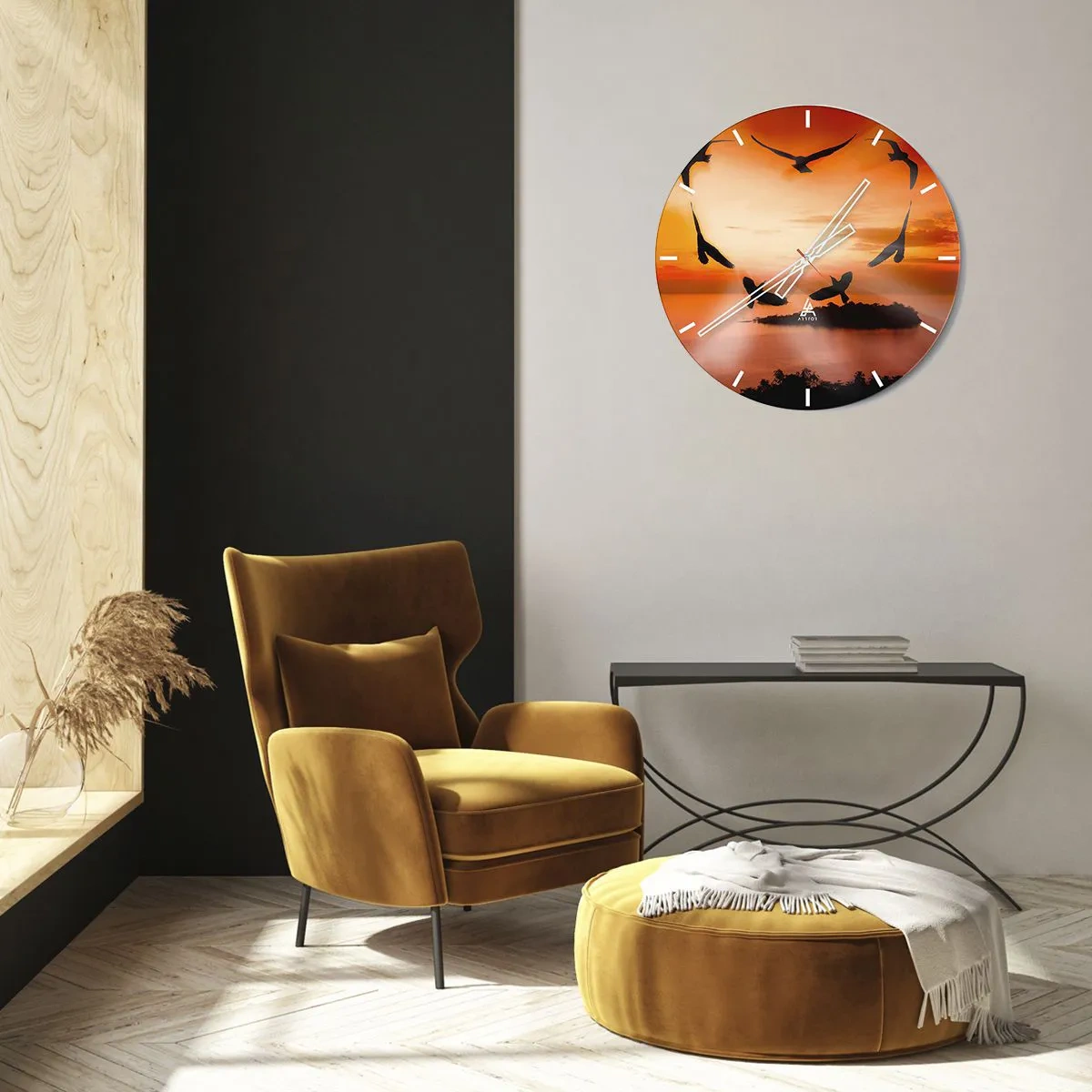 Wall clock - Clock on glass - Love the World Like Birds - 40x40 cm