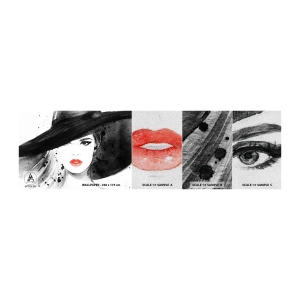 Photo Wallpaper Sample Premium Sand - Lady in Black - Woman, Woman's Face, Portrait of a Woman - 100x30 cm