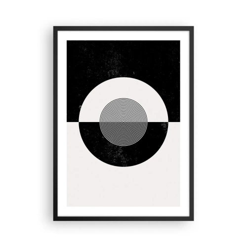 Poster in black frame - Geometric pattern in black and white with a concentric circle - 50x70cm - Harmony in Black and White - Modern wall decoration for the living room and bedroom ARTTOR