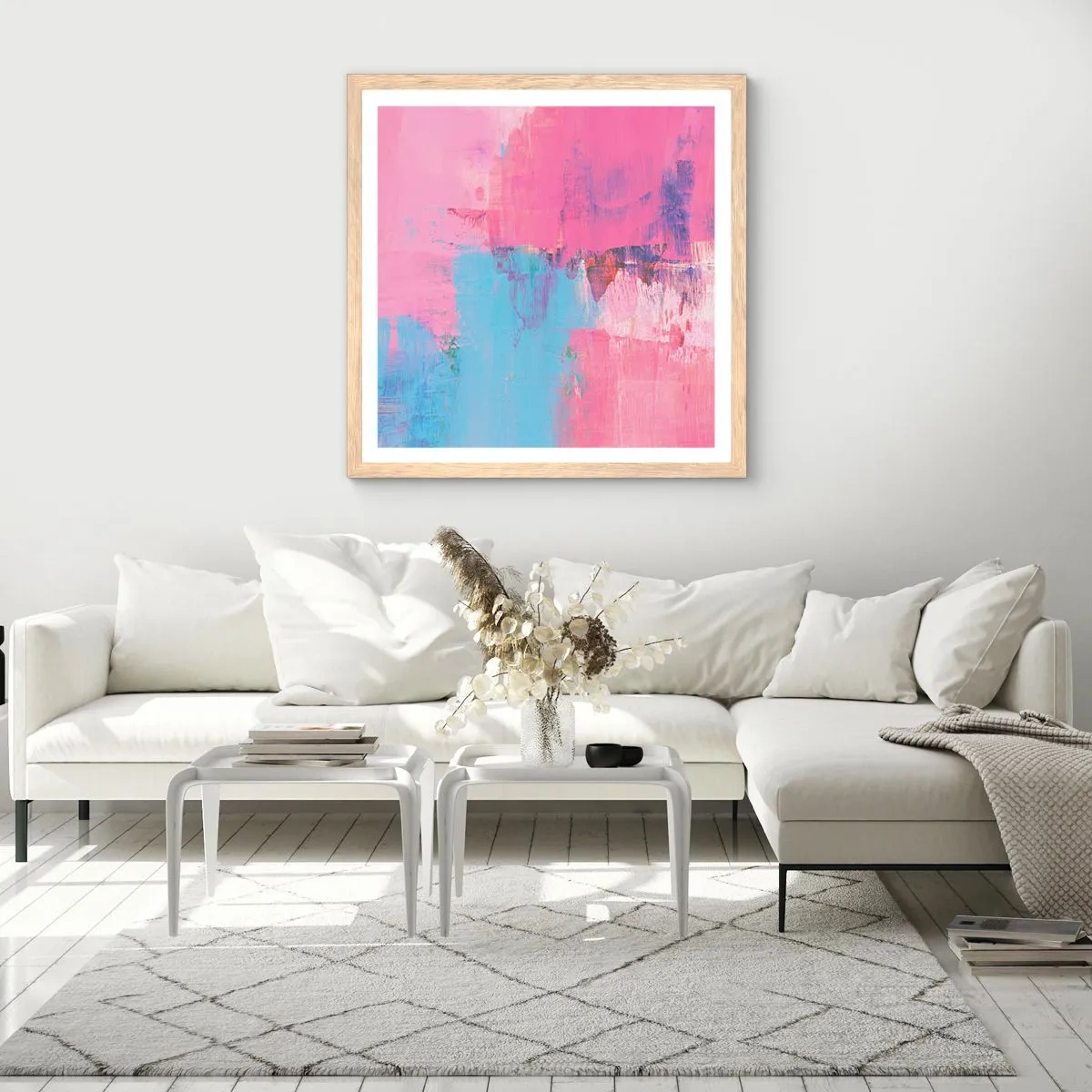 Poster in light oak frame - Pink, Blue and a Pinch of Light - 40x40 cm