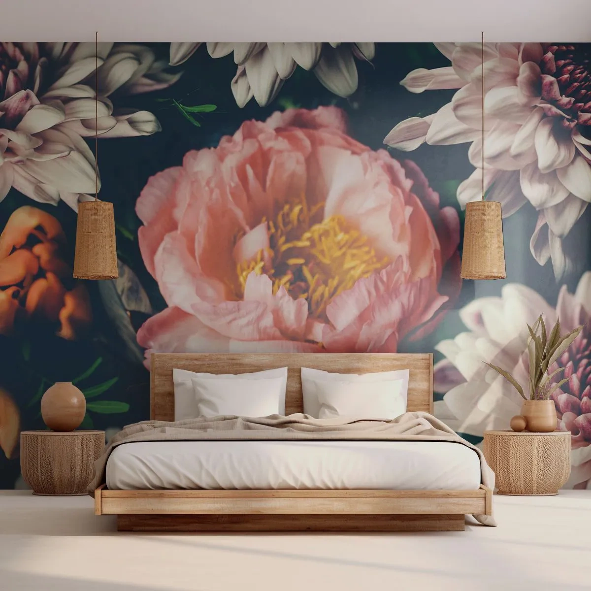 Photo Wallpaper Premium Sand - In Baroque Style - Flowers, Peony, Bouquet of flowers - 150x105 cm