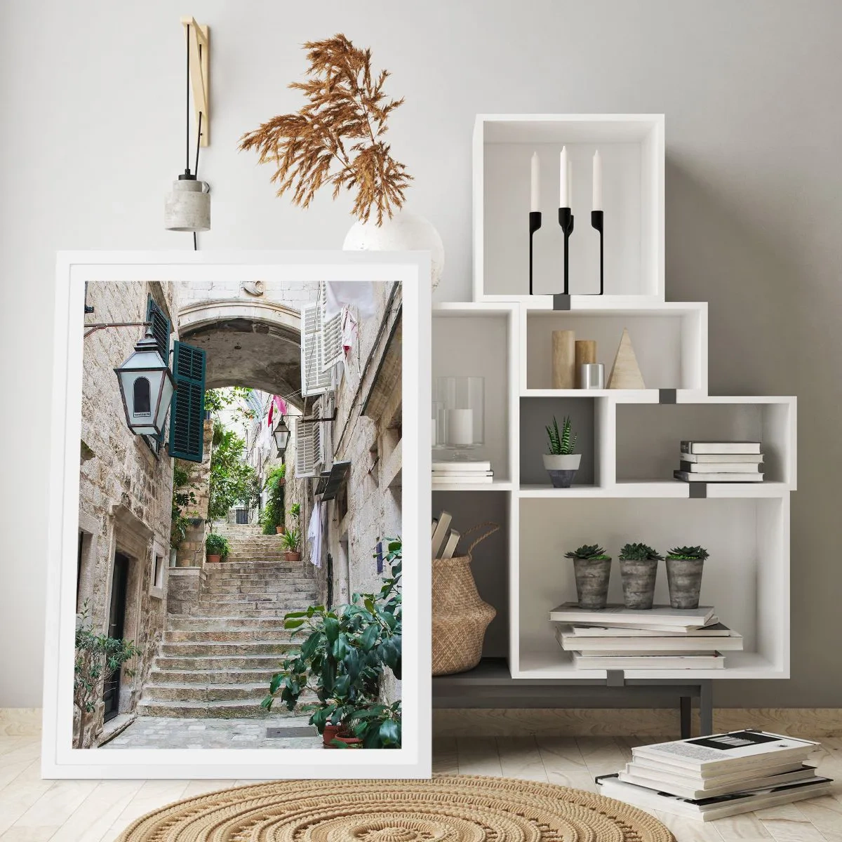Poster in white frmae - Charming Alley - 70x100 cm