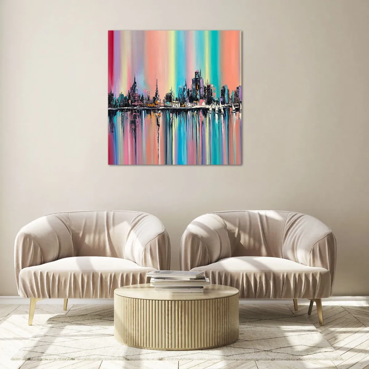 Glass picture - Run down with Night Lights - 50x50 cm