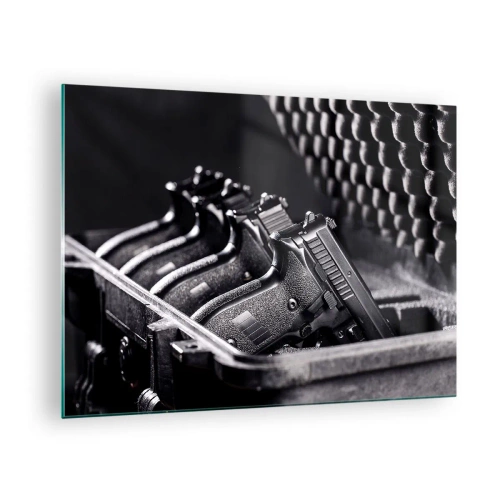 Glass picture - Black pistols in a case against a background of protective foam - 70x50cm - Male Sport - Modern wall decoration for the living room and bedroom ARTTOR