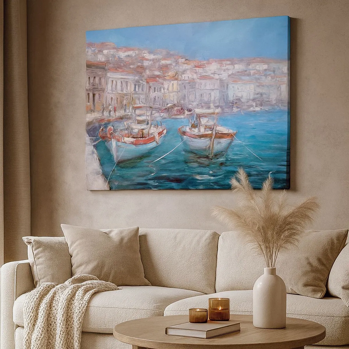 Canvas picture - Boats in a picturesque Italian bay - 70x50cm - Italian Bay - Modern wall decoration for the living room and bedroom ARTTOR