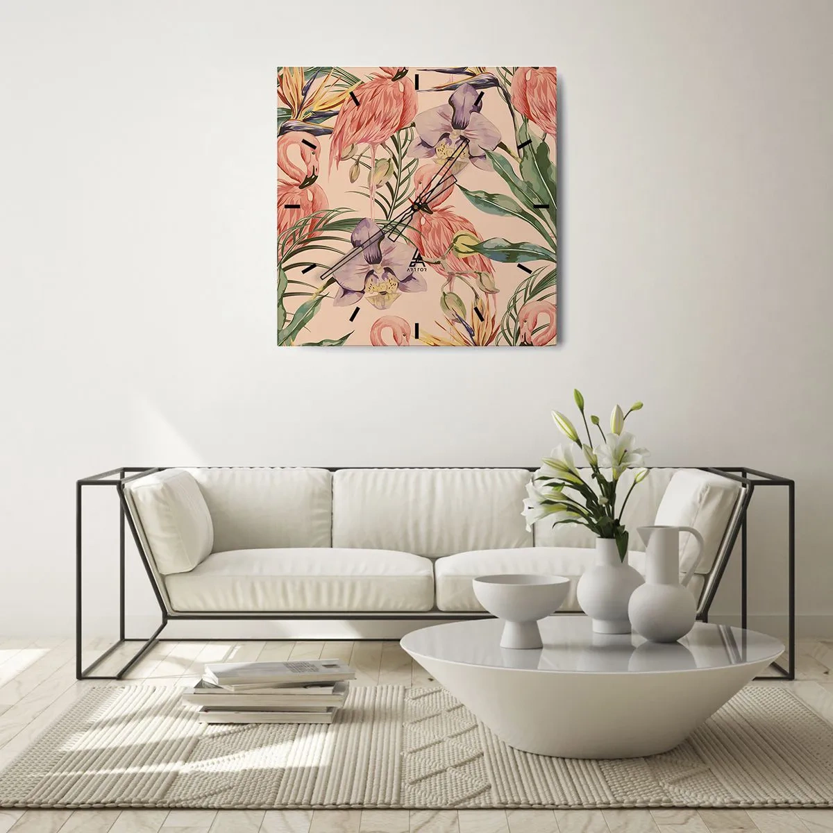 Wall clock - Clock on glass - Pink Ballet among Flowers - 40x40 cm