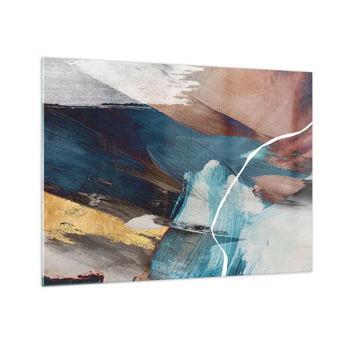 Glass picture - An abstract composition in turquoise, gold, and brown. - 70x50cm - With Panache and Energy - Modern wall decoration for the living room and bedroom ARTTOR