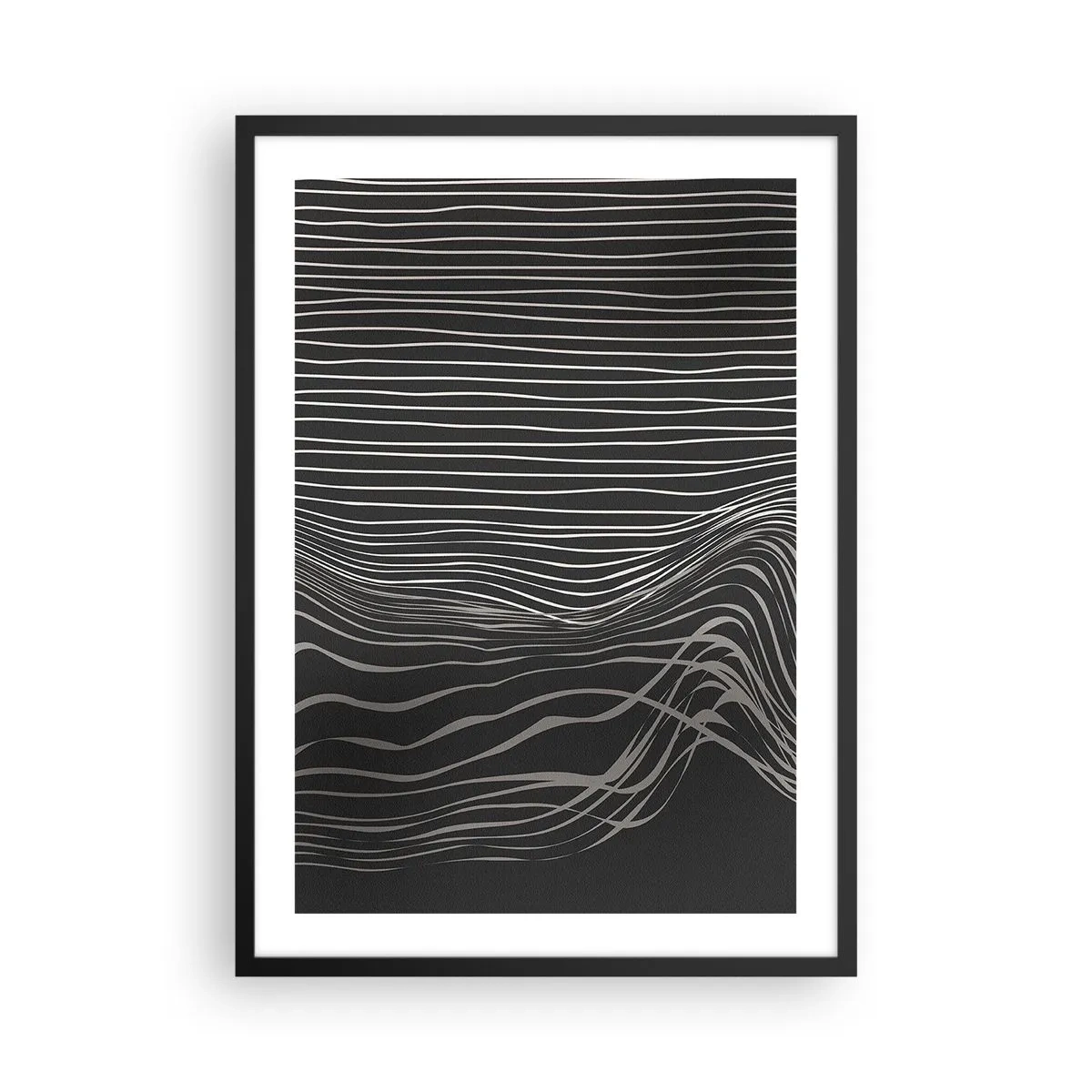 Poster in black frame - Abstract composition with lines on a black background - 50x70cm - Rhythm and Accent - Modern wall decoration for the living room and bedroom ARTTOR