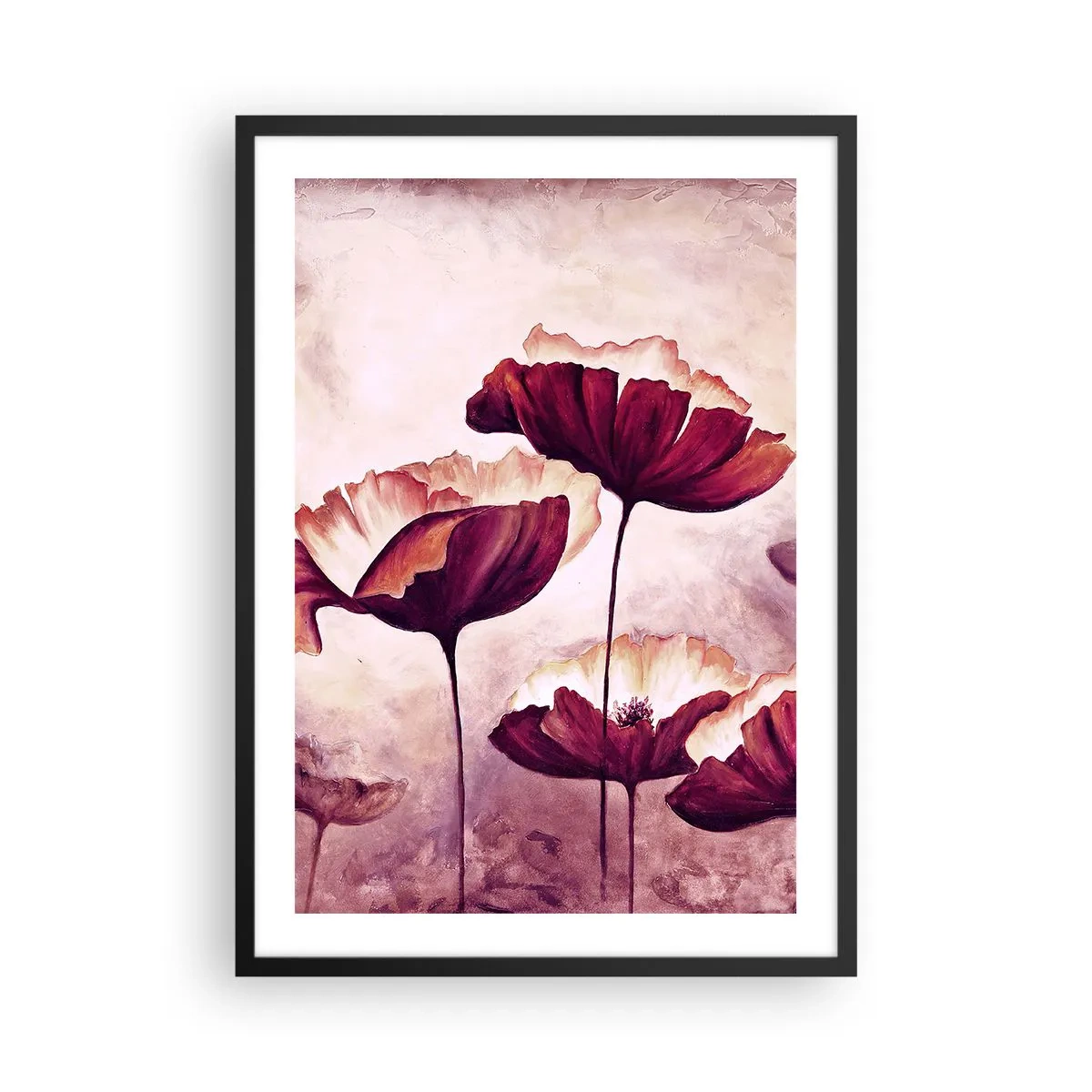 Poster in black frame - Picturesque poppies against a subtle pastel background - 50x70cm - Red and White Flake - Modern wall decoration for the living room and bedroom ARTTOR