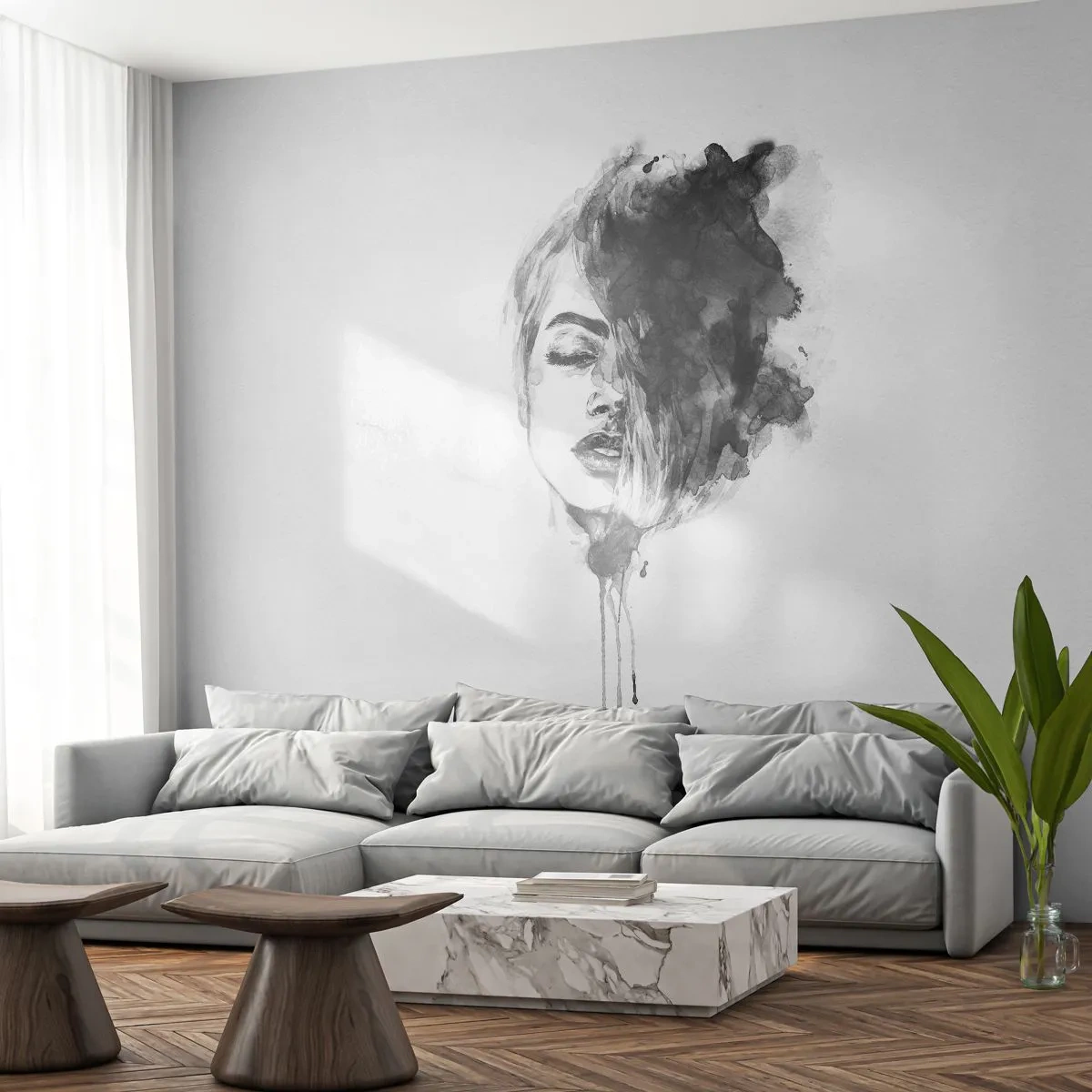 Self-Adhesive Photo Wallpaper Deluxe Sticker - What Does a Girl Dream about? - Portrait of a Woman, Woman's Face, Abstraction - 250x175 cm