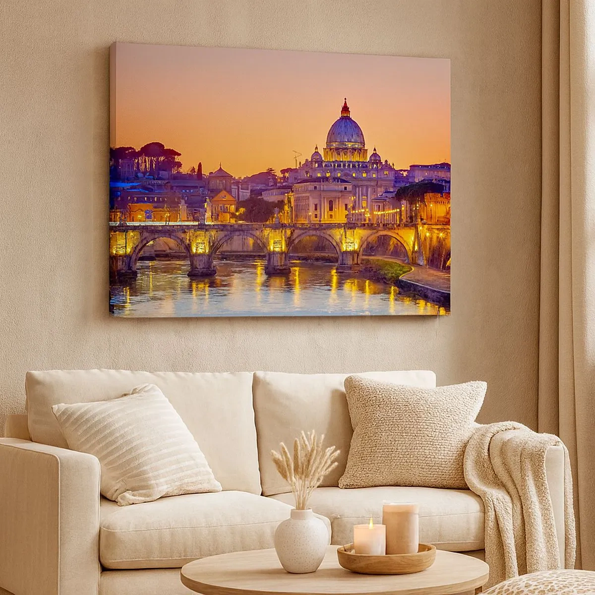 Canvas picture - Panorama of the Vatican at sunset with a bridge over the river - 70x50cm - Twilight over Eternal City - Modern wall decoration for the living room and bedroom ARTTOR