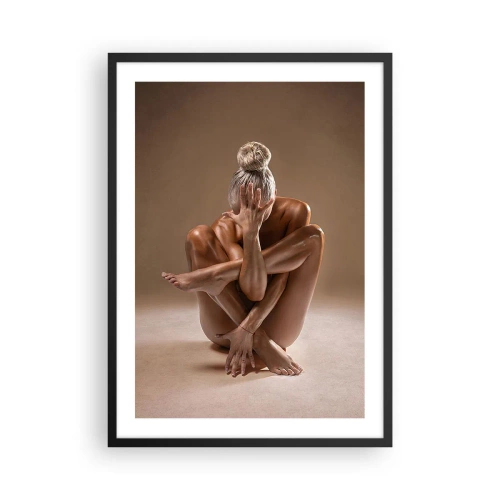 Poster in black frame - Artistic shot of a woman in a sensual pose against a beige background - 50x70cm - Unity of Body and Spirit - Modern wall decoration for the living room and bedroom ARTTOR