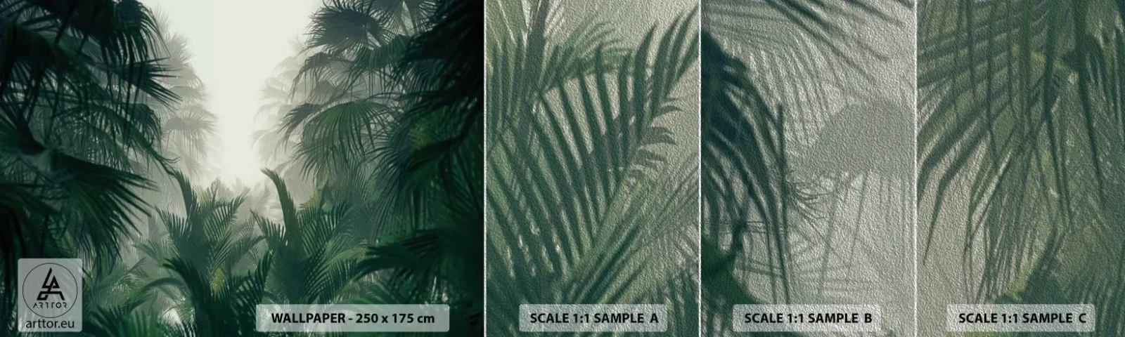 Photo Wallpaper Sample Premium Sand - Tropical Secret - Jungle, Coconut Palm, Forest - 100x30 cm