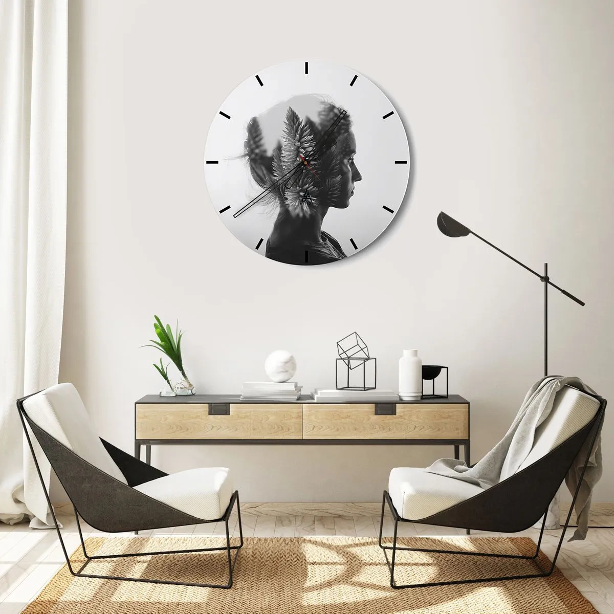 Wall clock - Clock on glass - Lady from a Pinewood Forest - 40x40 cm
