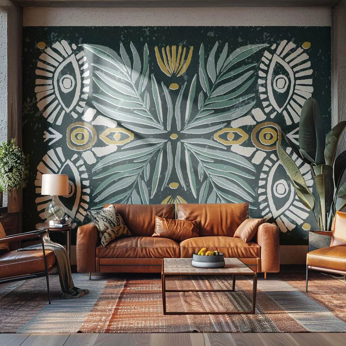 Photo Wallpaper Premium Sand - Like a Folklore Cutout - Boho, Pattern, Botany - 450x315 cm