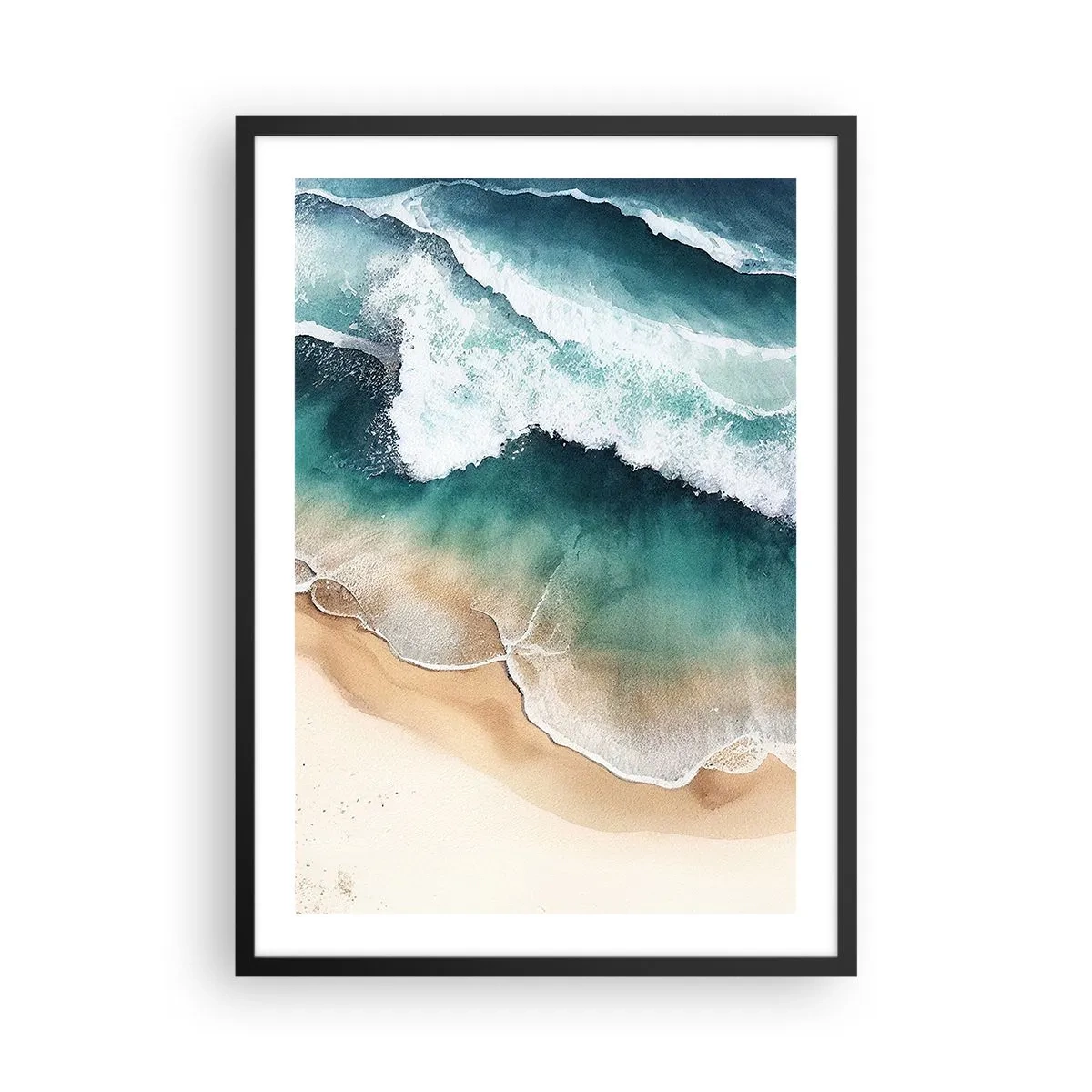 Poster in black frame - Sea waves crashing on the beach - 50x70cm - Eternal Encounter - Modern wall decoration for the living room and bedroom ARTTOR