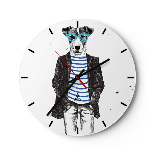 Wall clock - Clock on glass - Gentleman Dog - 40x40 cm