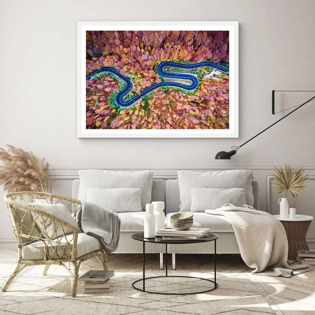 Poster in white frmae - Winding Path through a Forest - 70x50 cm