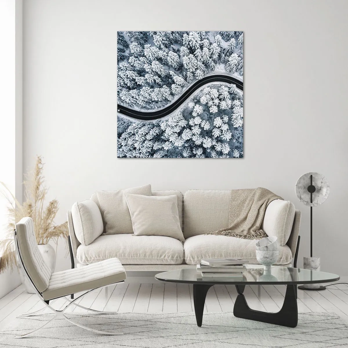 Glass picture - Through Wintery Forest - 70x70 cm