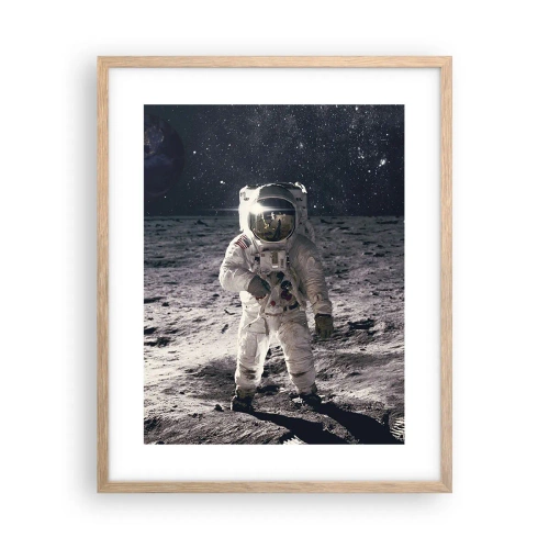 Poster in light oak frame - Greetings from the Moon - 40x50 cm