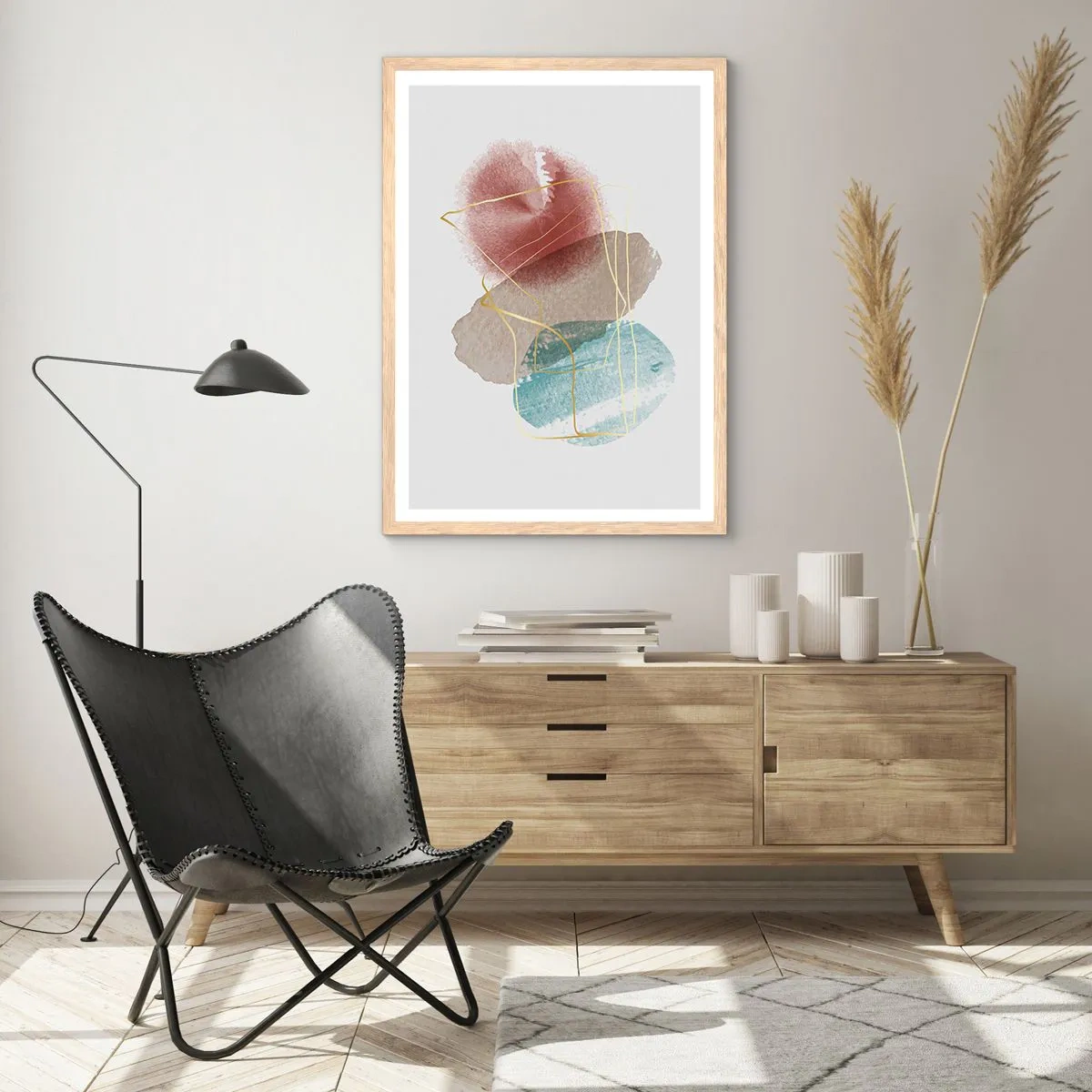 Poster in light oak frame - Beads of Space - 70x100 cm
