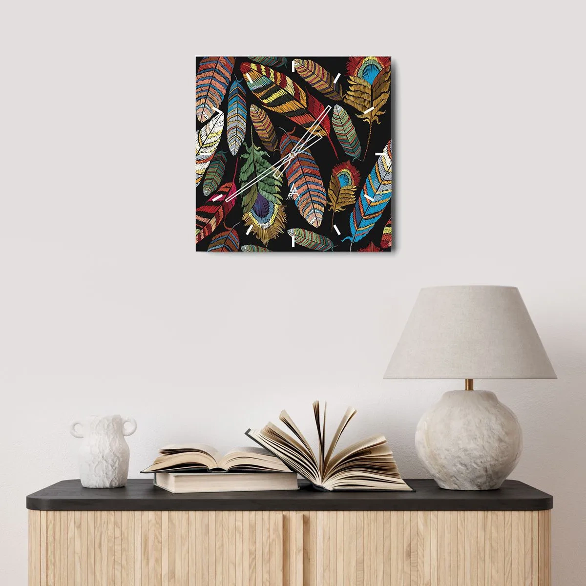 Wall clock - Clock on glass - Bird Carnival - 40x40 cm