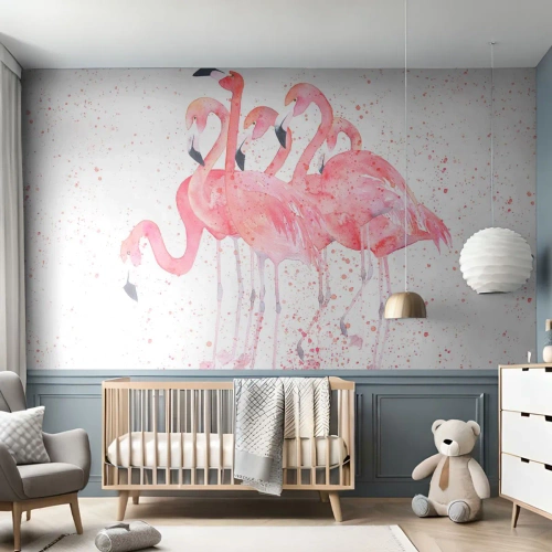 Photo Wallpaper Premium Canvas - Pink Power - Flamingos, Birds, Graphics - 400x280 cm
