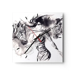 Wall clock - Clock on glass - Dancing With Zebras - 40x40 cm