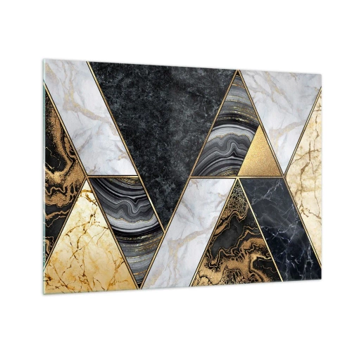 Glass picture - Geometric pattern of marble and gold triangles - 70x50cm - Stone on Stone - Modern wall decoration for the living room and bedroom ARTTOR