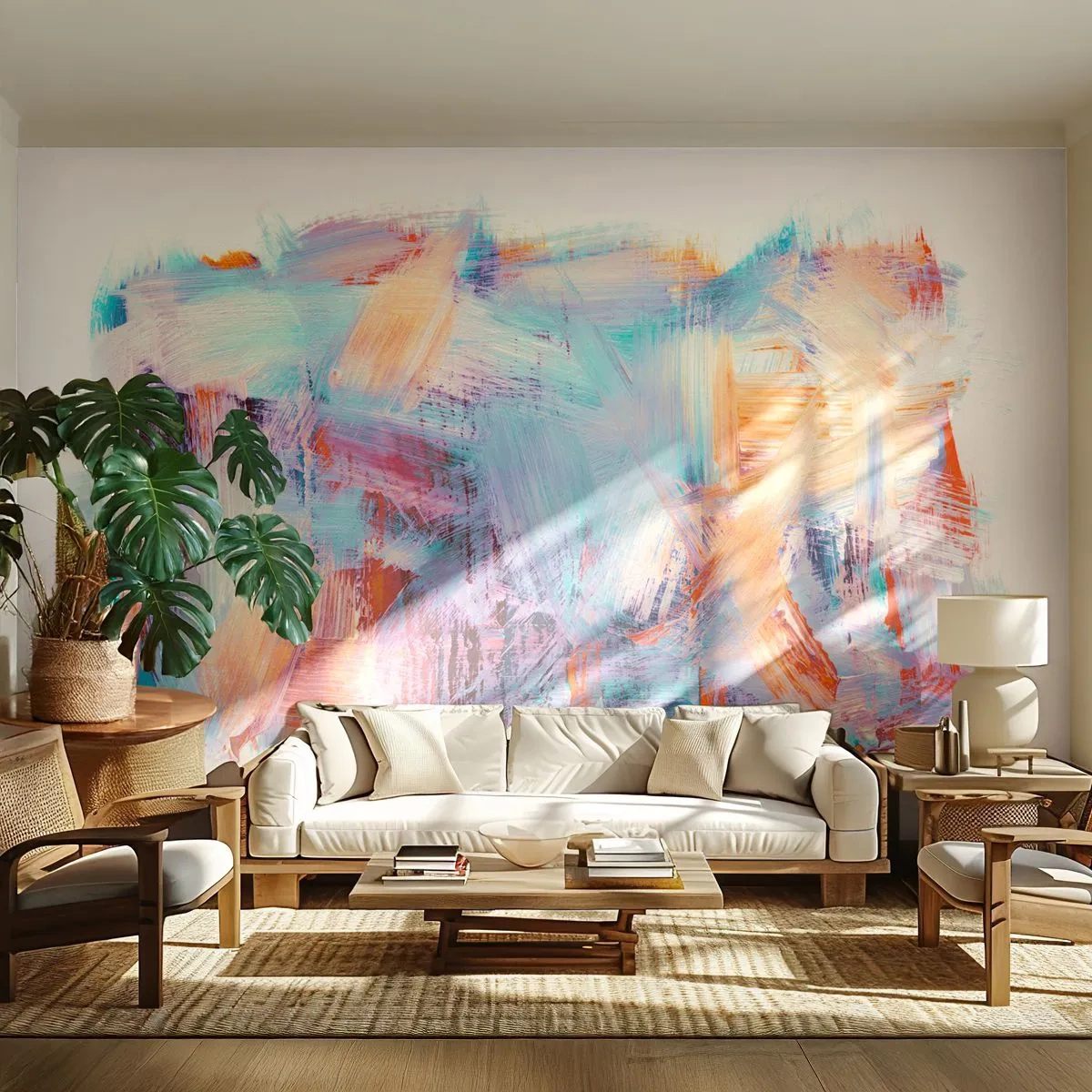 Custom Self-Adhesive Wallpaper Deluxe Sticker - Colourful Mess - Minimalistic, Pastel, Piece