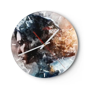 Wall clock - Clock on glass - Tale about a Girl with a City in the Background - 40x40 cm