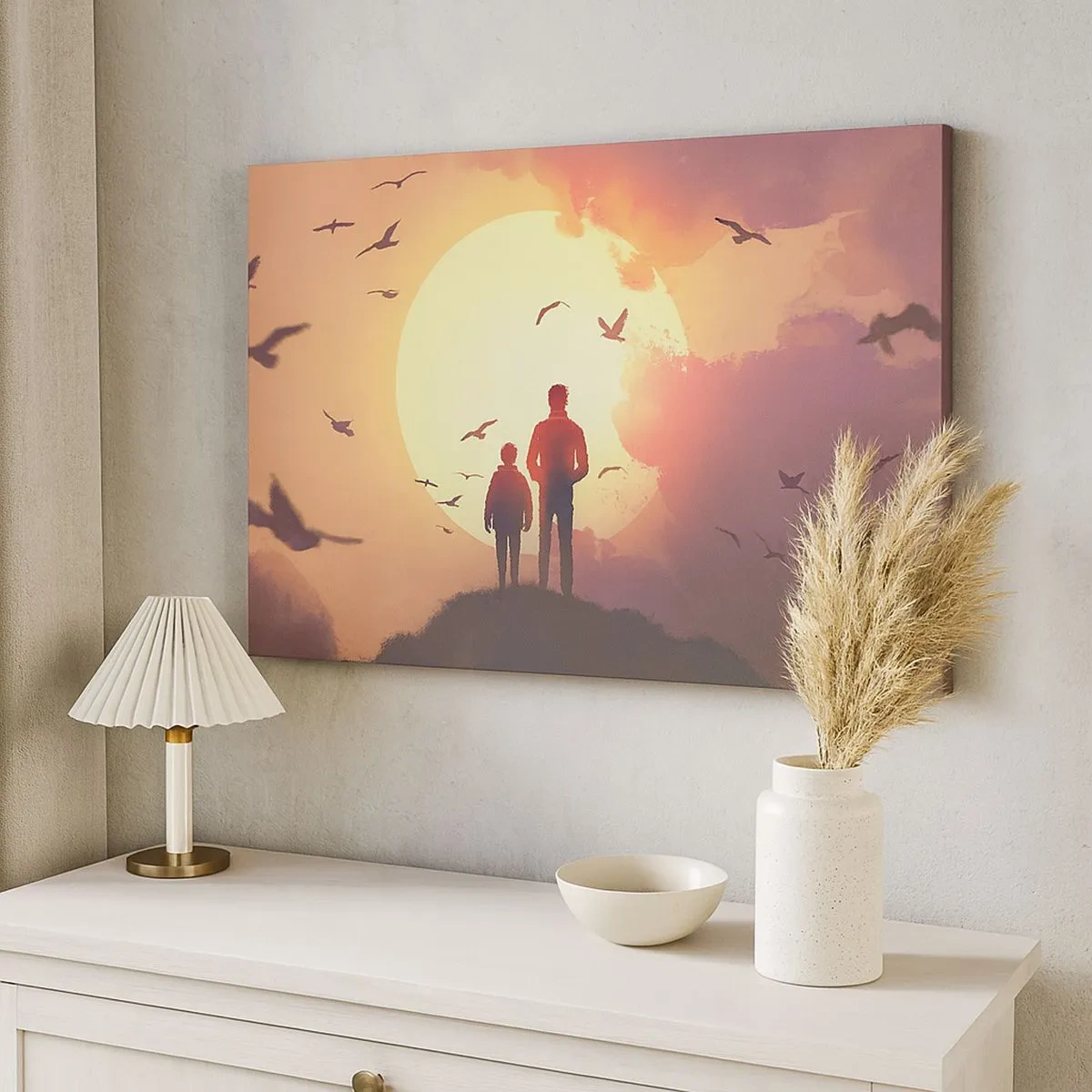 Canvas picture - Figures against the backdrop of the setting sun - 70x50cm - Face to Face with the Sun - Modern wall decoration for the living room and bedroom ARTTOR