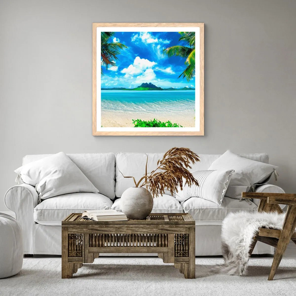 Poster in light oak frame - Blue Tropics - 40x40 cm