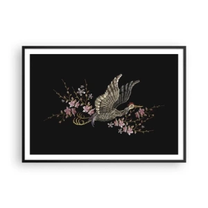 Poster in black frame - Exotic, Embroidered Bird - 100x70 cm
