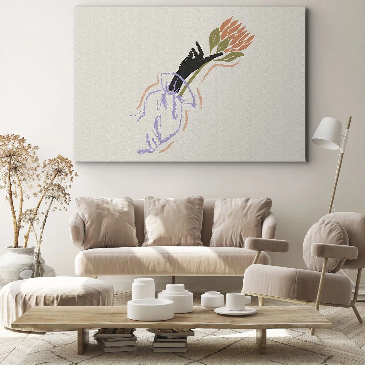 Canvas picture - A minimalist bouquet of flowers in a delicate style - 70x50cm - Sister Touch - Modern wall decoration for the living room and bedroom ARTTOR