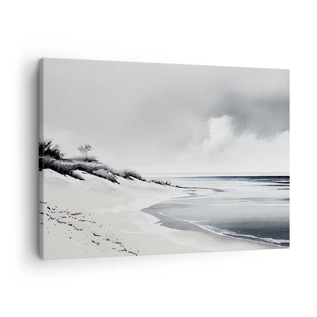 Canvas picture - A beach in subdued shades of gray and blue - 70x50cm - Always Together - Modern wall decoration for the living room and bedroom ARTTOR