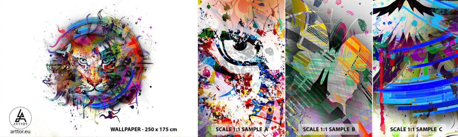 Photo Wallpaper Sample Self-Adhesive Deluxe Sticker - Behind Rainbow Curtain - Abstraction, Tiger, Graphics - 100x30 cm