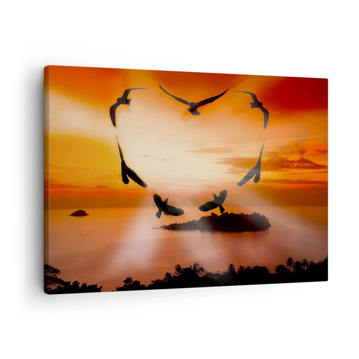 Canvas picture - Birds forming a heart against the backdrop of the setting sun - 70x50cm - Love the World Like Birds - Modern wall decoration for the living room and bedroom ARTTOR