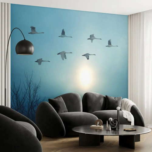 Photo Wallpaper Premium Canvas - Farewell to Summer for a Year - Landscape, Stork, Birds - 400x280 cm