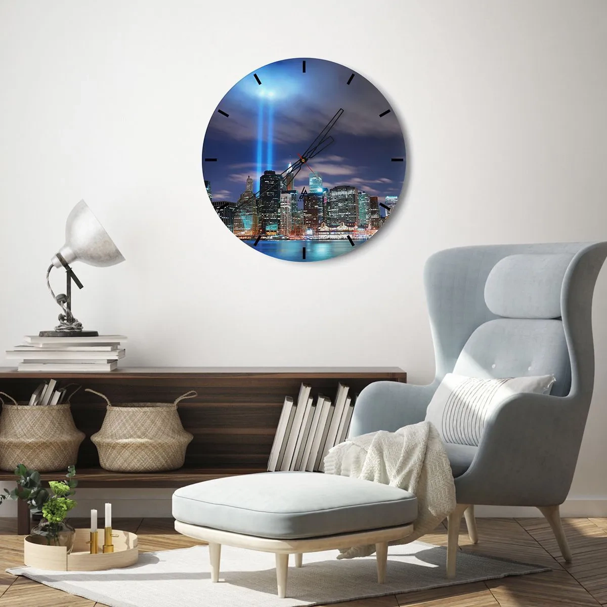 Wall clock - Clock on glass - Reaching Sky with Light - 30x30 cm