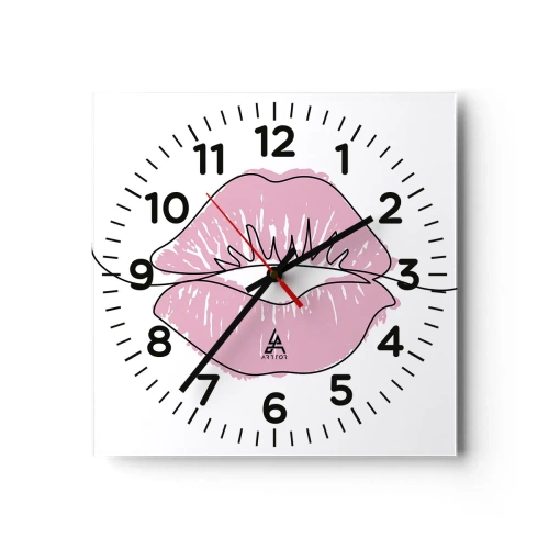 Wall clock - Clock on glass - Ready for a Kiss? - 30x30 cm